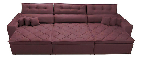 Sofá Austin 3,22m Retrátil, Reclinável com Molas no Assento e Almofadas, Suede Vinho Cama inBox