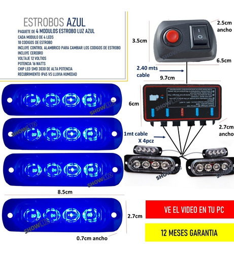 4 Barras Led Estrobo Azul Con Control Y Modulo Inteligente
