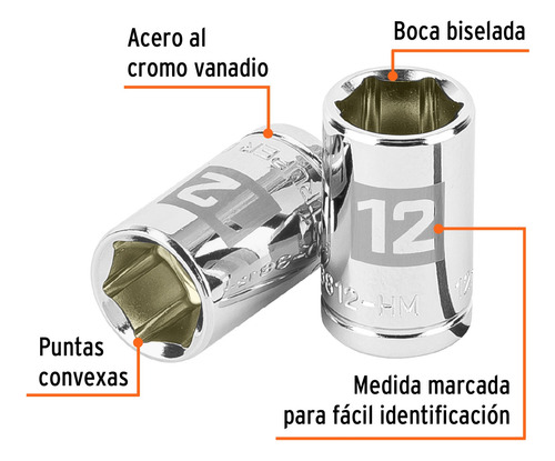 Dado De 6 Puntas 12mm Cuadro 3/8´ Acero Biselado 13676