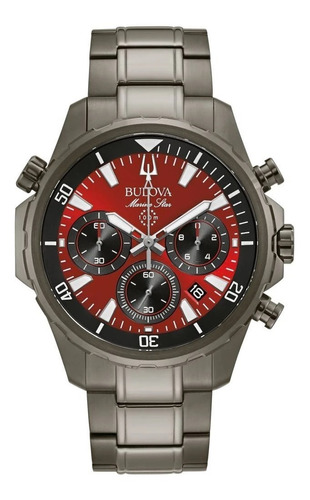 Reloj Bulova Marine Star Crono Bl98b350 Color de la correa Gris Color del bisel Negro Color del fondo Rojo