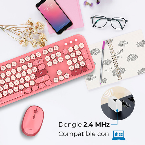 Kit Teclado Y Mouse Acteck Creator Mk485 Inalambrico Rojo