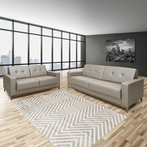 Juego de sofás Herval Safira de 4 y 2 plazas, color caqui sintético, diseño de tela lisa