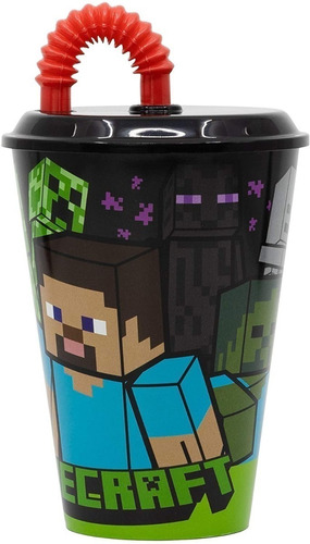 Vaso Infantil Plástico Tapa Sorbete Minecraft Ttm Mi025 