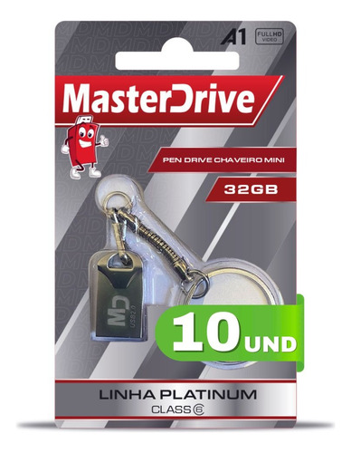 Kit 10 Mini Pendrive 32gb Atacado 2.0 Masterdrive Platinum Cor Prata Md