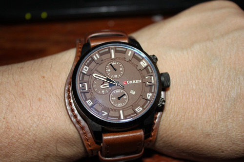 Relogio Curren 8225 Couro Bracelete E Fundo Marrom
