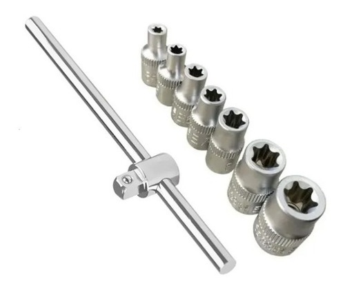 Kit Jogo Soquete 1/4 Torx Femea 7 Pcs  E Cabo De Força