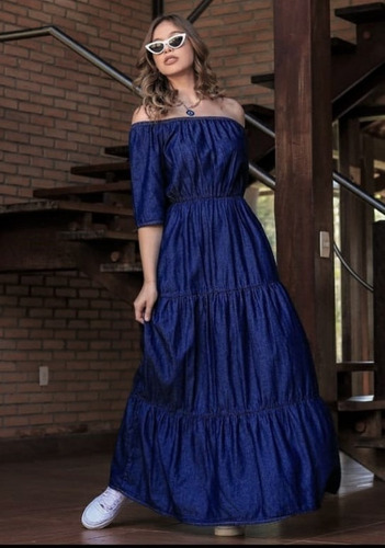 Imagem 3 de 4 de Vestido Jeans Longo Ombro Á Ombro Lena 02112