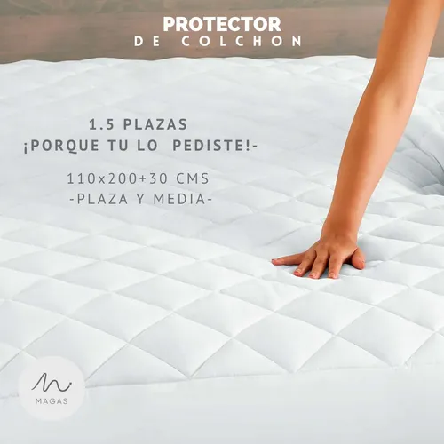Cubre Colchón Impermeable 1.5 Plazas Protector Capitoneado Blanco Capitoneado 1 1/2 Plaza