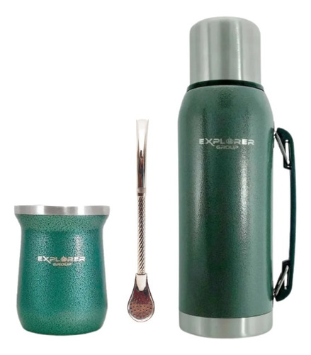 Set Termo 1l Acero Inox Mate273ml  Bombilla Niquelada Bronce