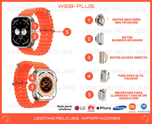 Imagen 2 de 10 de Reloj Inteligente Ultra Smartwatch Sport Tope Gama W68+ Plus