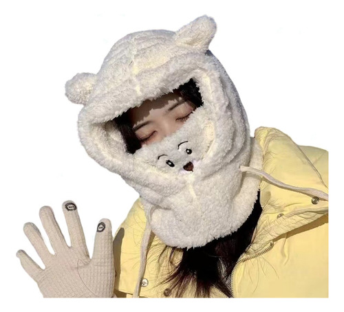 Gorro De Felpa De Invierno Bufanda Todo En Uno, Gorro De Oso