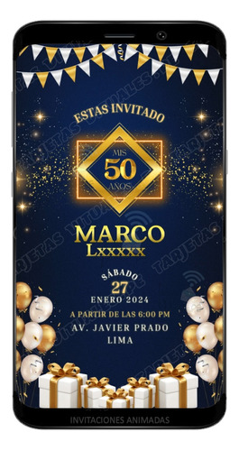 Invitacion 50 Años Azul Adulto