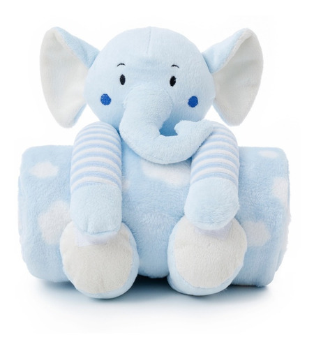 Imagem 3 de 3 de Kit Urso Pelúcia Com Cobertor Microfibra Elefante Azul