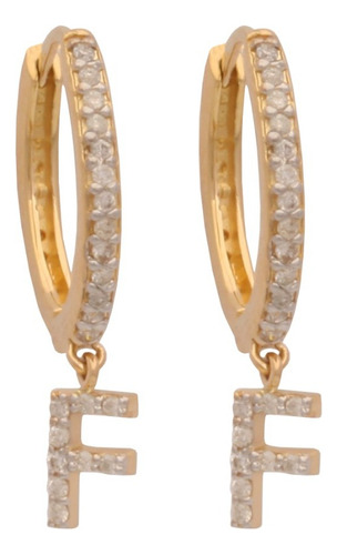 Brinco Argola Com Inicial Letra Em Diamantes No Ouro 18k