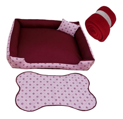 Cama Para Cachorros Grandes Kit Para  Pet Gg Cama 95x95cm Cor vinho coroa