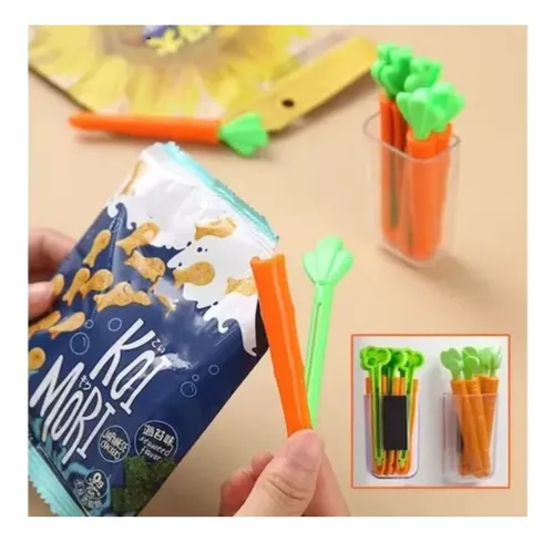 Clip Sellador De Bolsas X5 Pinza De Zanahoria Magnetico Color Naranja