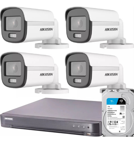 Kit Seguridad Hikvision Full Hd 1080p 8ch+4 Colorvu 2mp+1tb