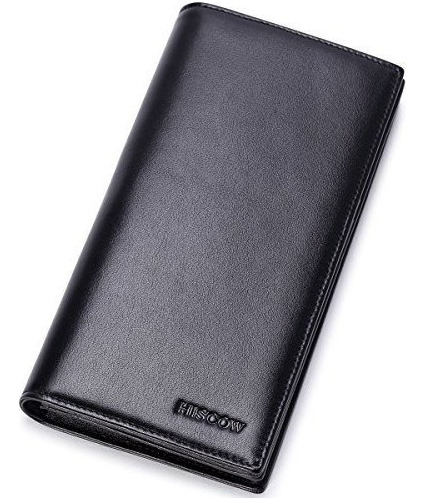 Hiscow Bifold Long Wallet Black Con Amplio Compartimiento En