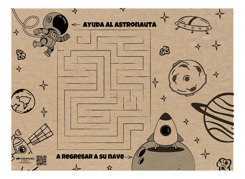 Manteles Individuales De Papel Kraft Impresos - X100u Color Marrón claro 140 - Ayuda al astronauta
