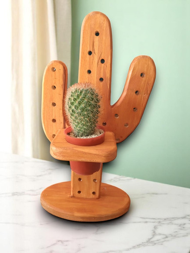 Kit X2 Macetero Portamaceta De Mesa Madera Pino Cactus Deco Marrón Claro