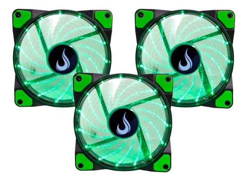 Kit 3 Coolers Fans Gamer Rise Mode Wind Led Verde