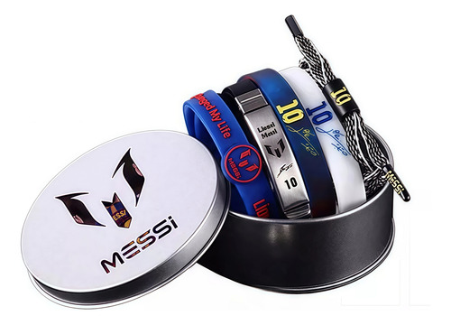 Set De Pulseras Con Estuche De Astros Messi Y Cr7 Ronaldo Azul (color) 19 Cm