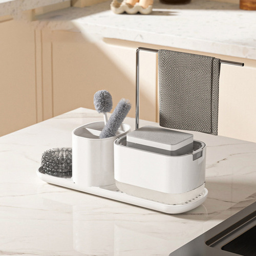 Set Dispensador De Jabón Con Soporte Para Esponja Y Trapo Pa