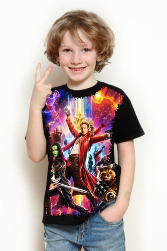 Camiseta Infantil Unissex Preta Guardiões Da Galaxia Marvel 