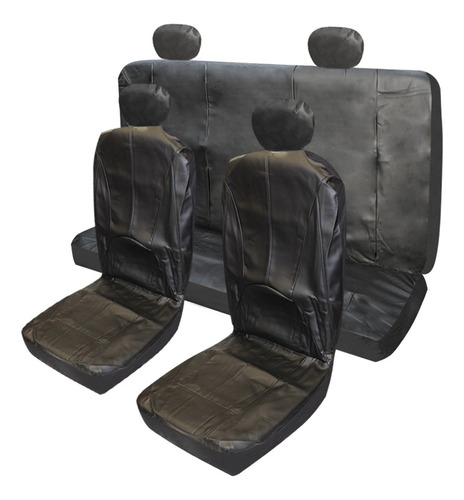 Cubre Asiento Simil Cuero Funda Asiento  Negro Kit 4 Piezas