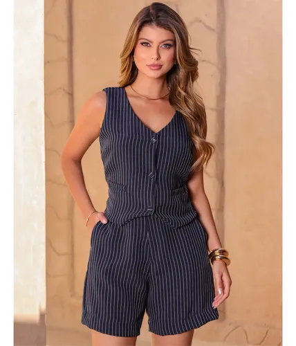Conjunto Feminino Social Colete E Bermuda Alfaiataria