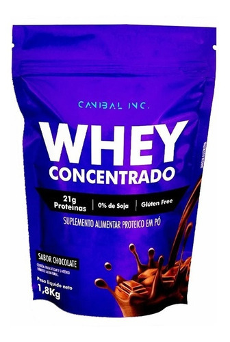 Whey Protein Concentrado 21g Proteína - 1,8kg - Canibal Inc Sabor Chocolate
