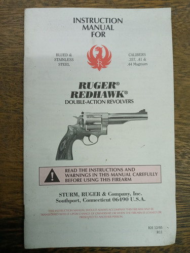 Instruction Manual For Ruger Redhawk Double Action Revolvers