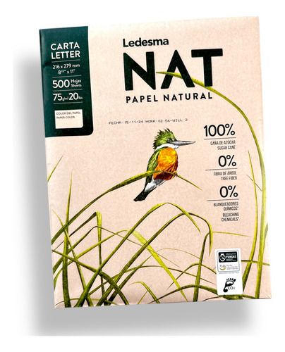 Papel Ecologico Natural Carta 500 Hojas 75g