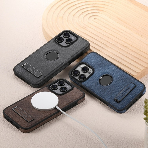 Capa De Couro Com Textura Jeans Para iPhone 15/16