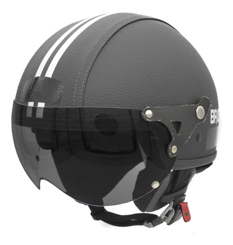 Capacete Moto Br 101 Flash Revestido Preto Fume 56 Custom