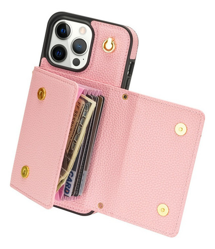 Funda Tipo Cartera Para iPhone 15 14 13 Con Correa