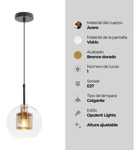 Lámpara Colgante Opulent Negro Bronce E27 60w 1 Luz