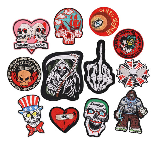 12 Parches Bordados Diseño De Calavera Punk, Parches P...