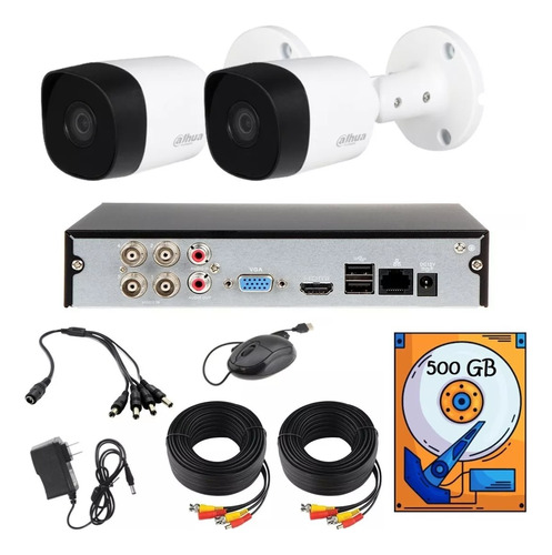 Kit Video Vigilancia 2 Cámaras 4 Ch 1080p 2mp Dahua 500gb