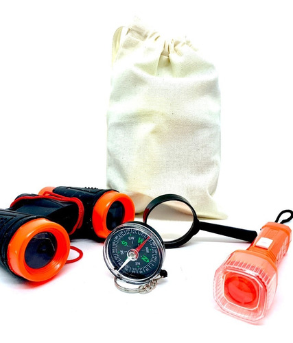 Imagem 1 de 1 de Kit Aventura Explorador Binoculo Lupa Lanterna Ecobag
