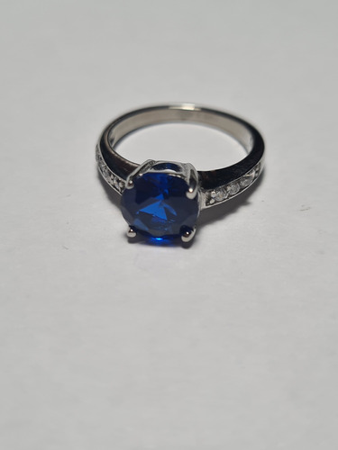 Anillo Acero Quirúrgico Con Circón Azul 