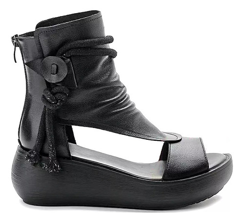 Moda Sandalias Dama Romanas Negro Zapatos Plataforma De Cuña