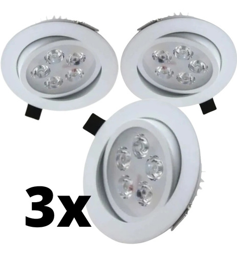 3 Spot Embutir Led Smd 5w Redondo Direcionável Branco_frio