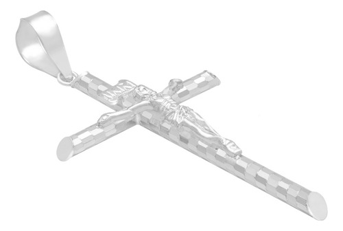 Dije Cruz Tubular Diamantado Ajedrez Cristo Plata 925 6.1 Cm Plateado