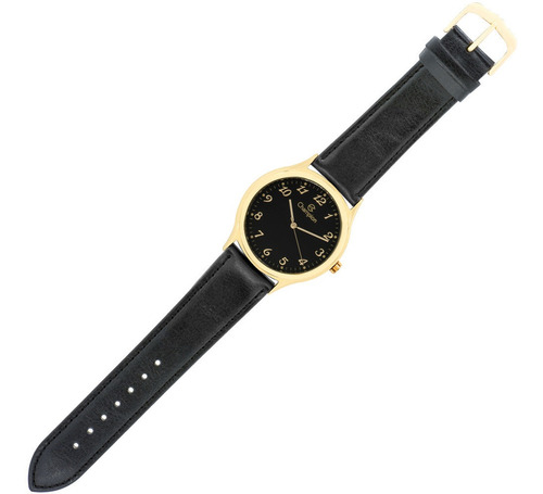 Relógio Masculino Dourado Champion Pulseira De Couro Preta