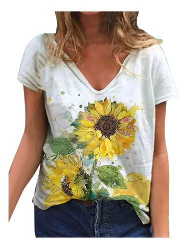 Blusa De Manga Corta Con Estampado De Flores De Verano Para