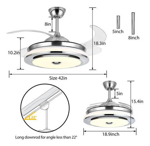 42 Ventilador De Techo Reversible Bluetooth Con Luz Y Altavo