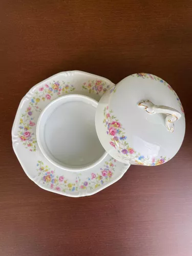 LO 224 – Jogo de chá ou café antigo em porcelana alemã Rosenthal para 6  pessoas com travessa e prato para bolo com bordas em ouro