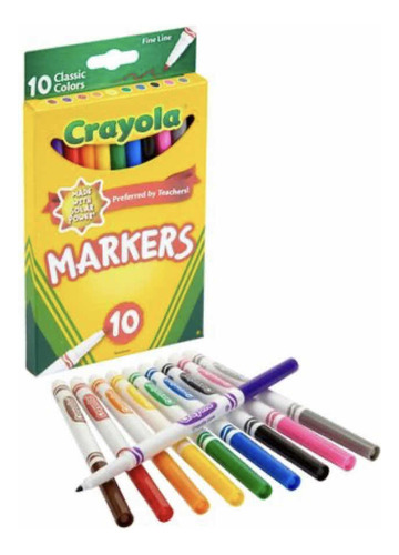 Marcadores Crayola 10 Plumones No Tóxico Punta Fina