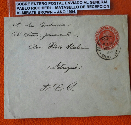 Sobre Enviado Al General Pablo Ricchieri Matasello Año 1904